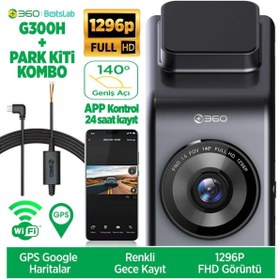 Resim +360 360 G300h Pro 2k Qhd Adas Wifi Gps 140° Geniş Açı Gece Görüşlü Akıllı Araç Içi Kamera Park Modu Kiti 