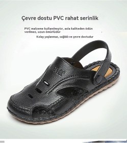Resim Yeni Yazlık Rahat Yumuşak Tabanlı Kaymaz Aşınmaya Dayanıklı Erkek Sandaletleri Kahverengi 