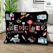 Resim İlaç Temalı Hap Organizatör Çantası - Fermuarlı Yeniden Kullanılabilir Seyahat Kesesi Kozmetik & Gereçler İçin, Formaldehitsiz Siyah Renkli İkonlarla - Kadınlar, Kız Kardeşler, Kızlar için Hediye, Eğlenceli Tasarım 