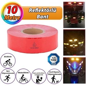 Resim 10 Mt Reflektörlü Reflektif Fosforlu Araç Oto Kamyon Şerit Bant Tüvtürk Onaylı Düz Kırmızı İkaz Bandı 