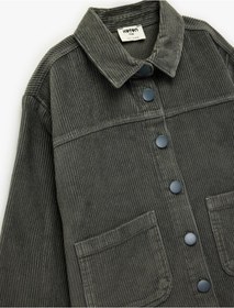 Resim Koton Pamuklu Uzun Kollu Oversize Kadife Gömlek Gri 6wkg60019aw Gri 
