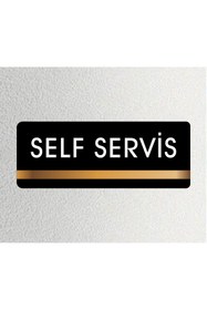 Resim zafrakreklam SELF SERVİS Ofis Departman Kapı İsimliği, Yönlendirme levhası 26X10Cm SİYAH&BRONZ 