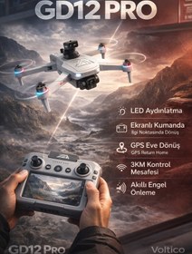 Resim Voltico GD12 Pro GPS Drone – 4K Kamera, 3KM Menzil, Engelden Kaçınma, Ekranlı Kumanda 