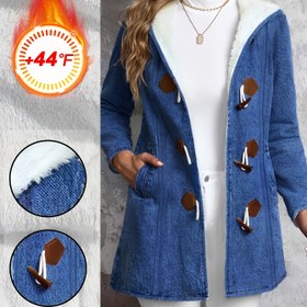 Resim Kadınlar için Rahat Fleece Astarlı Kot Ceket, Düğme Önü, Uzun Kollu ve Cep Detaylı - Sıcak Sonbahar/Kış Dış Giyim, Açık Mavi, Casual Stil, Casual Dış Giyim | Düğme Önü Ceket | Kalınlaştırılmış Fleece Astar, Kadınlar için Kot Ceket 