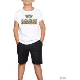 Resim Pokemon Karakterleri Beyaz Çocuk Tişört Siyah 