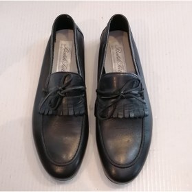 Resim Butik Tülin Uniseks Hakiki Deri Floatter Siyah Püskül Bağcık Süslü Yumuşak Kauçuk Tabanlı Loafer 