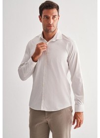 Resim İmza Beyaz Yarım İtalyan Yaka Uzun Kol Cepsiz Slim Fit Cls Gömlek 1004255174 Optik Beyaz 