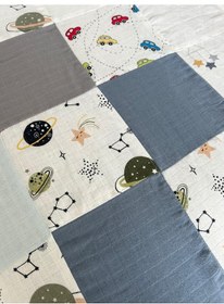 Resim % 100 Pamuk Kırk Yama Çift Katlı Yorgan Seti Mavi 