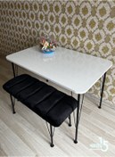 Resim Yirmi15 Siyah Metal Ayaklı 70x110 Cm Beyaz Eclipse Mutfak Masası Çalışma Masası Bilgisayar Masası- Masa 