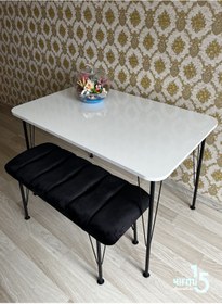 Resim Yirmi15 Siyah Metal Ayaklı 70x110 Cm Beyaz Eclipse Mutfak Masası Çalışma Masası Bilgisayar Masası- Masa 