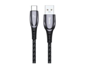 Resim Benks D40 Type-C USB Kablo 5A 25W 2 metre Data Kablo 480 Mbps Kumaş Örgü Hızlı Şarj Kablosu Beyaz 