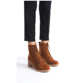 Resim Lena Bağcıklı Fermuarlı Ortopedik Taban Topuklu Süet Kadın Bot Tt - Taba Taba 