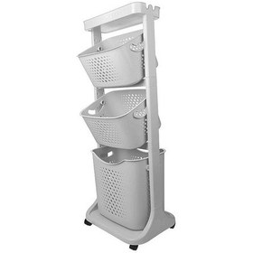 Resim Tekerlekli 3 Bölmeli Banyo Ve Mutfak Düzenleyici Raf - Ergonomik Kirli Sepeti Gri 