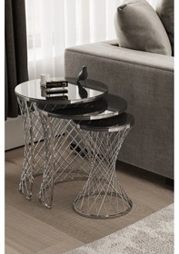 Resim Hasır Zigon Sehpa Gümüş Kaplama Füme Ayna 