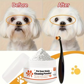 Resim Doğal Hanımeli Gözyaşı İzi Tozu Seti – 50g + Fırça | Nazik, Tahriş Etmeyen | Köpekler ve Kediler için göz lekesini azaltan 