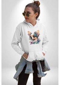 Resim Chihuahua Köpek Kadın Erkek Beyaz Kapüşonlu Sweatshirt Hoodie Beyaz 