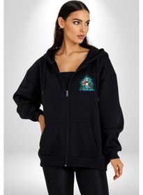 Resim Angemiel Karol G Şarkıcı Kadın Erkek Siyah Kapüşonlu Fermuarlı Baskılı Hırka Sweatshirt Siyah 