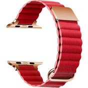 Resim Ekılıf - İos Watch 42mm Uyumlu - Kordon Pu Deri Kordon Strap Kayış Krd-78 - Kırmızı 