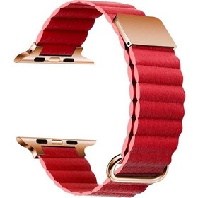 Resim Ekılıf - İos Watch 42mm Uyumlu - Kordon Pu Deri Kordon Strap Kayış Krd-78 - Kırmızı 
