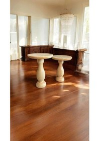 Resim 2li Ahşap Yan Sehpa Seti Naturel Renk Mantar Sehpa Takımı Bej 