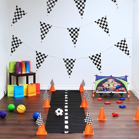 Resim Ekstra Uzun 3m/10m Yarış Arabası Doğum Günü Afişi - Canlı Siyah & Beyaz Ekose Bayrak Tasarımı, Dayanıklı Plastik/Polyester, Spor Temalı Partiler & Erkek Çocuk Doğum Günleri İçin Mükemmel, Oda Dekoru, Araba Süslemeleri İçin Çok Yönlü Kullanım 