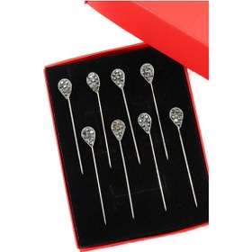 Resim 8 Li Badem Taşlı Eşarp İğnesi. Şal İğnesi. Türban İğnesi. Başörtü İğnesi. Eşarp Ve Şal İğnesi Gümüş 