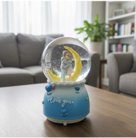 Resim Pilli Işıklı Müzikli Kar Küresi Hilal Ay Figürlü Romantik Masaüstü Biblo, Led Aydınlatmalı Dekoratif Hediyelik Kar Küresi 4989 