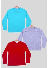 Resim Panios Kids 3'lü Düz 0 Yaka Uzun Kol Unisex Çocuk Turkuaz-gri-bordo Sweatshirt Çok Renkli 