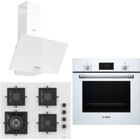 Resim Bosch &Ferre Whiteline Wok Bek - Döküm Izgara 3lü Ankastre Set (HBF512BW1T - SC406 - D087) 65 cm Ocak 