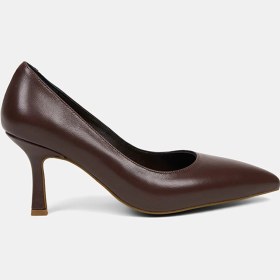 Resim Desa Kadın Kahve Sivri Burunlu Klasik Deri Stiletto 
