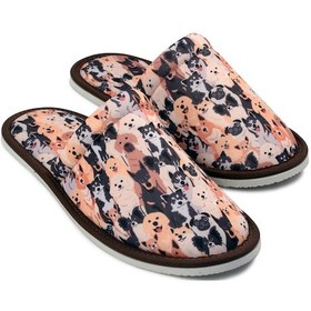 Resim Erkek Kahverengi Köpek Desenli Yumuşak Tabanlı Ev Terlik Kahverengi 