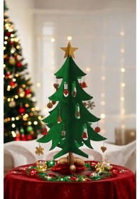 Resim Ahşap Boyalı Yılbaşı Ağacı Ve Süsleri Seti 