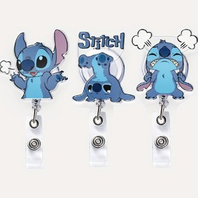 Resim 1 adet Stitch Geri Çekilebilir Kimlik Kartı Tutucu - Hemşireler, Doktorlar ve Voluntreler için Kırmızı Halatlı Sevimli Akrilik Kimlik Klipsi, Mavi Stitch Tasarımı, Ofis veya Tıp Personeli Aksesuarları için Mükemmel, Stitch Kimlik Kartı Ree 