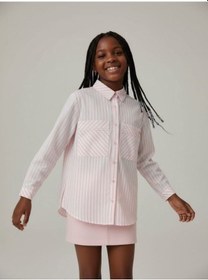 Resim Zekids Kız Çocuk Çizgili Desenli Tasarım Gömlek-17169 Pembe 