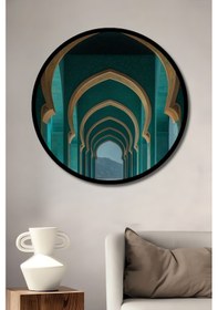 Resim İslami Mimari Geçit Soyut Görünümlü Dekoratif Ahşap Tablo Yuvarlak Duvar Tablosu Çerçeve Görünümlü--- 50 X 50 