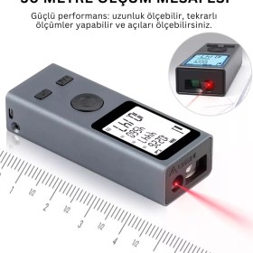 Resim Shopytech Mini USB Şarjlı Lazer Metre 50 M Dijital Mesafe Ölçer Alan/hacim Hesabı Pisagor Sürekli Ölçüm 