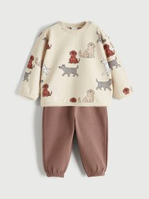 Resim LC Waikiki GÜLİS GİYİM'DEN Bej Baskılı Erkek Bebek Sweatshirt ve Eşofman Altı 