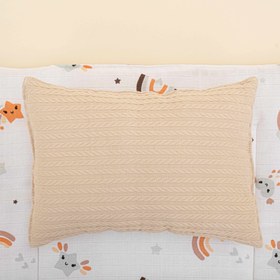 Resim Alt Açma Matı ve Yastık - Çift Taraflı - Sütlü Kahve Örgü - Turuncu Gökkuşağı 