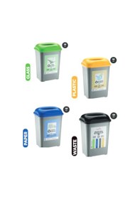 Resim Geri Dönüşüm Atık Kağıt Atık Plastik Atık Cam Atık 4'lü Geri Dönüşüm Sıfır Atık Kutuları 50 Lt ŞEFFAF 