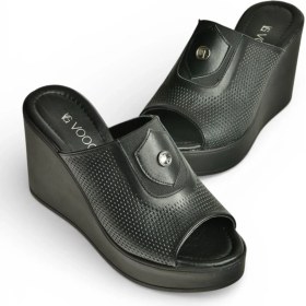 Resim Fox Shoes Y555250703 Siyah Hakiki Deri Dolgu Topuklu Kadın Terlik 