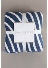 Resim Twin Battaniye Soft Pamuklu Tek Kişilik Battaniye Mavi Krem 150 X 200 5031a Mavi 