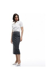 Resim Koton Parıltılı Metalik İplik Detaylı Slim Fit Yırtmaç Detaylı Midi Boy Kalem Etek Gri Çizgili 6wak10070ek Gri Çizgili 