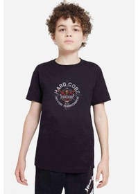Resim Hard Core Never Surrender Baskılı Unisex Çocuk Siyah T-Shirt 