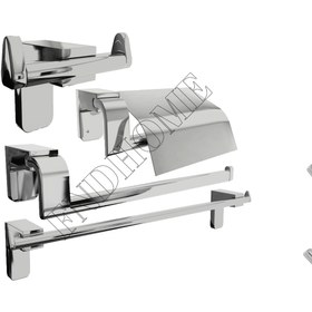 Resim Genel Markalar Krom Lux 4 Lü Banyo Seti Kapaklı Tuvalet Kağıtlık, Askılık, Uzun Havluluk, Solo Havluluk 