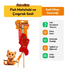 Resim PetzzCats Fish Matatabi ve Çıngırak Sesli Kedi Oltası Oyuncağı Kırmızı 42 Cm 
