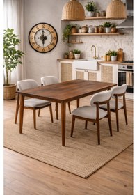 Resim 4 Kişilik Polo Sandalye Yemek Takımı Mdf Masa Meşe Renk Ceviz 