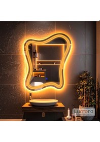 Resim Mariont Amber Led'li Lazer Kumlamalı Lavabo & Banyo Aynası Dokunmatik Sensörlü 91 X 110 Cm Turuncu 