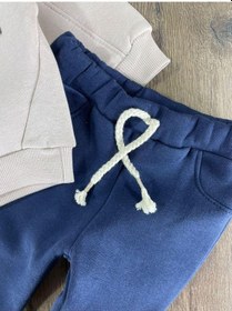 Resim Bebicix 3 İplik İçi Şardonlu Armalı Kışlık Erkek Bebek Takım Kese Kağıdı Beyaz - Lacivert 