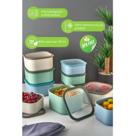Resim 6'lı Set, Sızdırmaz, Mikrodalga Uygun, Bej Erzak Saklama Kapları, Farklı Boyutlar 
