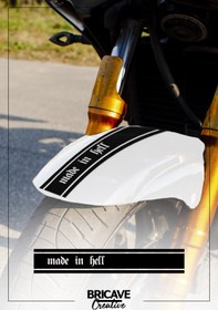 Resim Bricave Made in Hell Şerit Motosiklet Çamurluk Etiket Sticker 5,5x34cm 